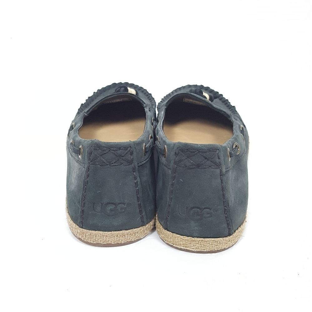 Ugg Logo Black Leather Casual Espadrille Deck Boat‎ - Picture 4 of 7